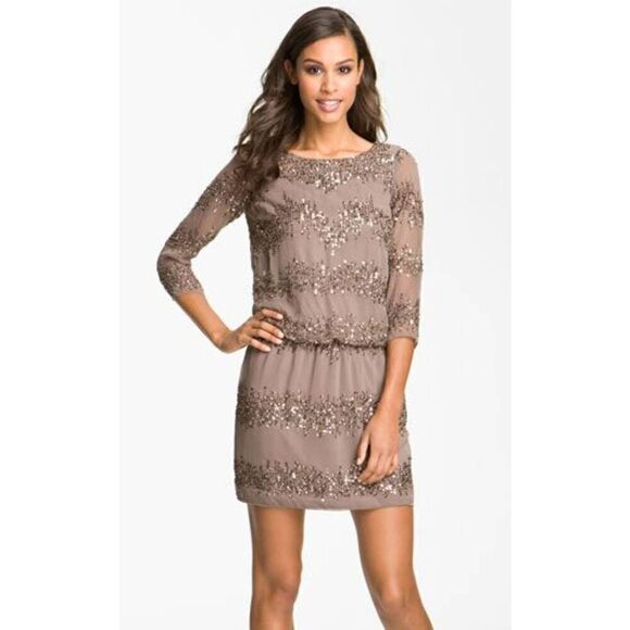 Adrianna Papell Evening Size 4 Embellished Back Scoop Blousom Dress Q7 - Picture 1 of 9